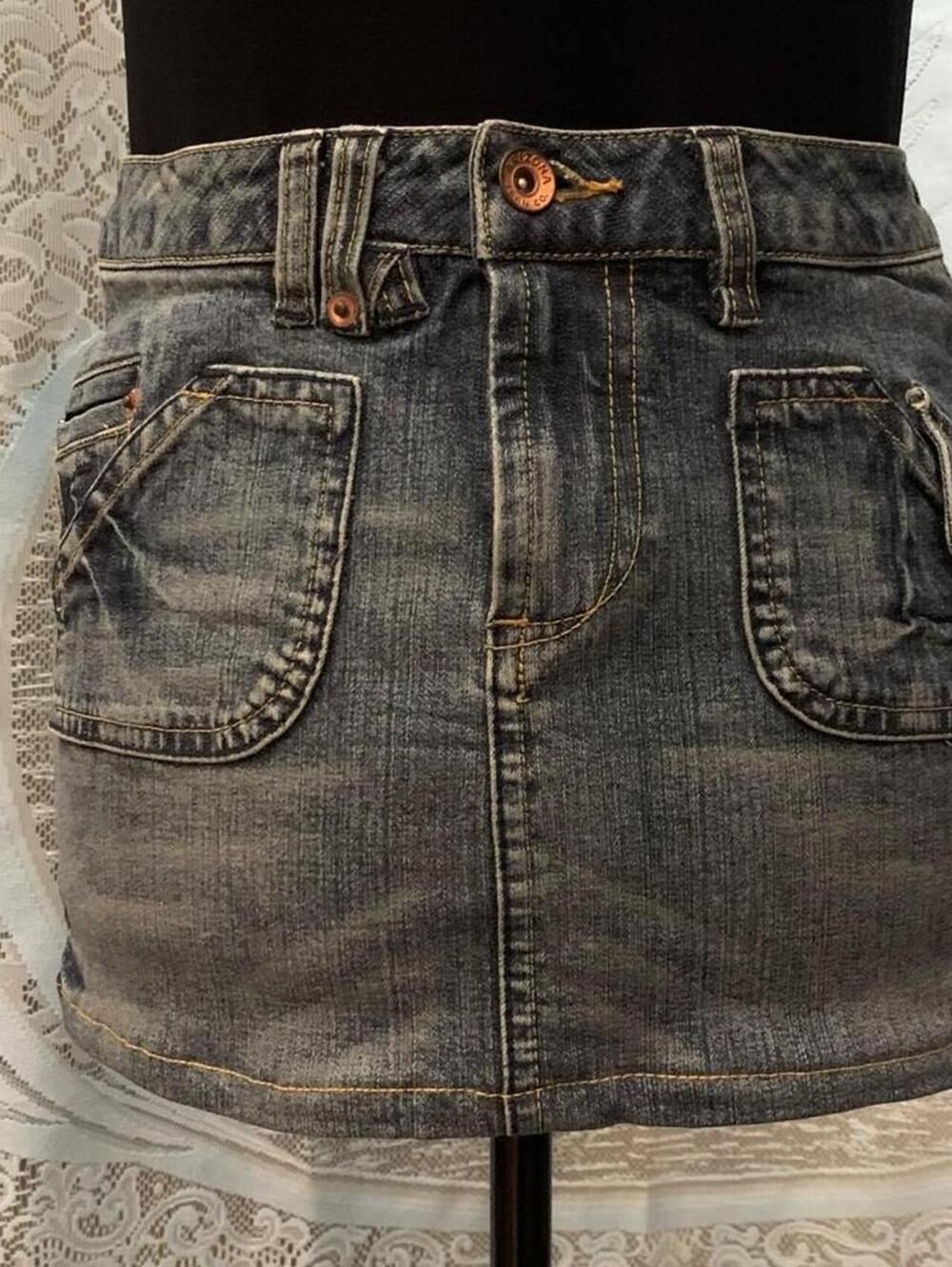 Arizona Jean Co Y2K Blue Denim Micro Mini Skirt Utility Cargo Grunge Indie